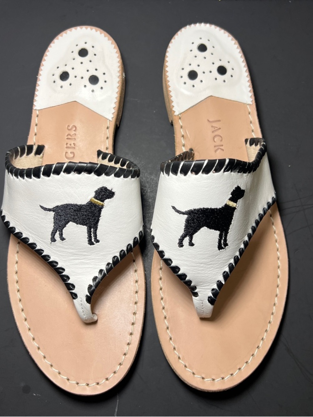 Jack Rogers Black Lab Embroidered Sandal Size 8M.